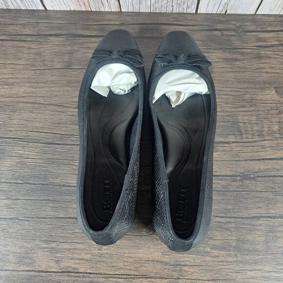 Born Carri Womens 6.5 W Ballet Flats Embossed Leather Snake Pattern Black w/Bow - Picture 6 of 9